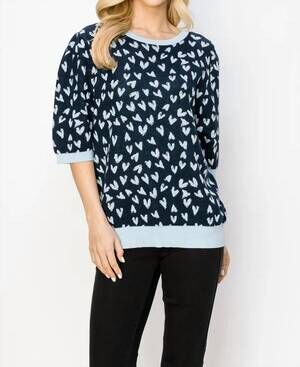 NEW JOH sweetheart short sleeve heart sweater in blue